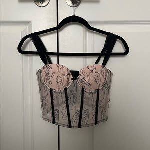 Crème Su Black and Tan Portrait Detailed Corset Tank Top